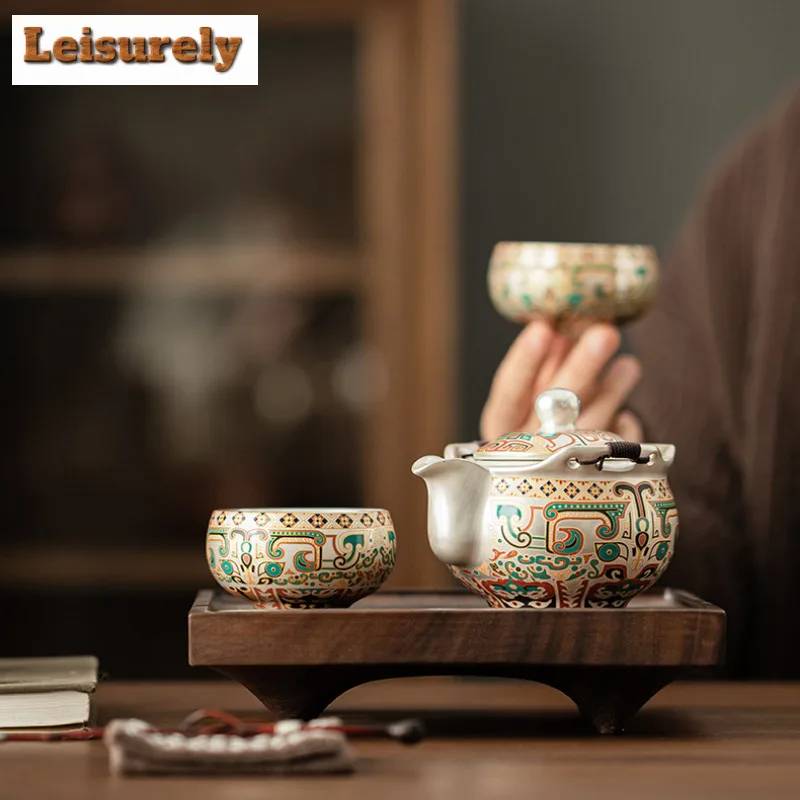 Gilded Silver Gluttony Pattern Tea Set Complete Set Zen Tea Ceremony Set Tea Maker Teapot And Tea Cup Set Chinese Tea Set Gift
