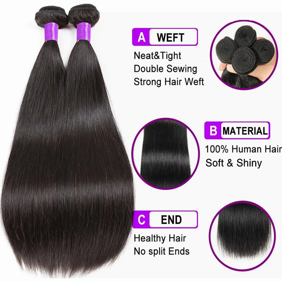 Straight Hair Bundles 1/3/4 /Lots Peruvian Remy Human Hair Bundles No Shed Thick Straight Weave For Women Bling