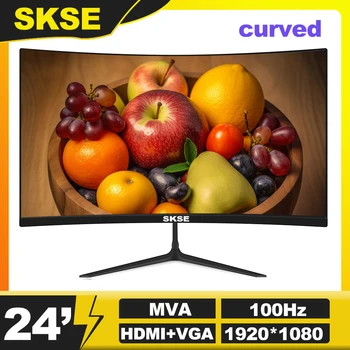 SKSE LCD 100HZ 디스플레이, 곡선 스크린 컴퓨터 모니터, PC 1920*1080 HD 게이밍 디스플레이, VGA HDMI 인터페이스, 24 인치 모니터