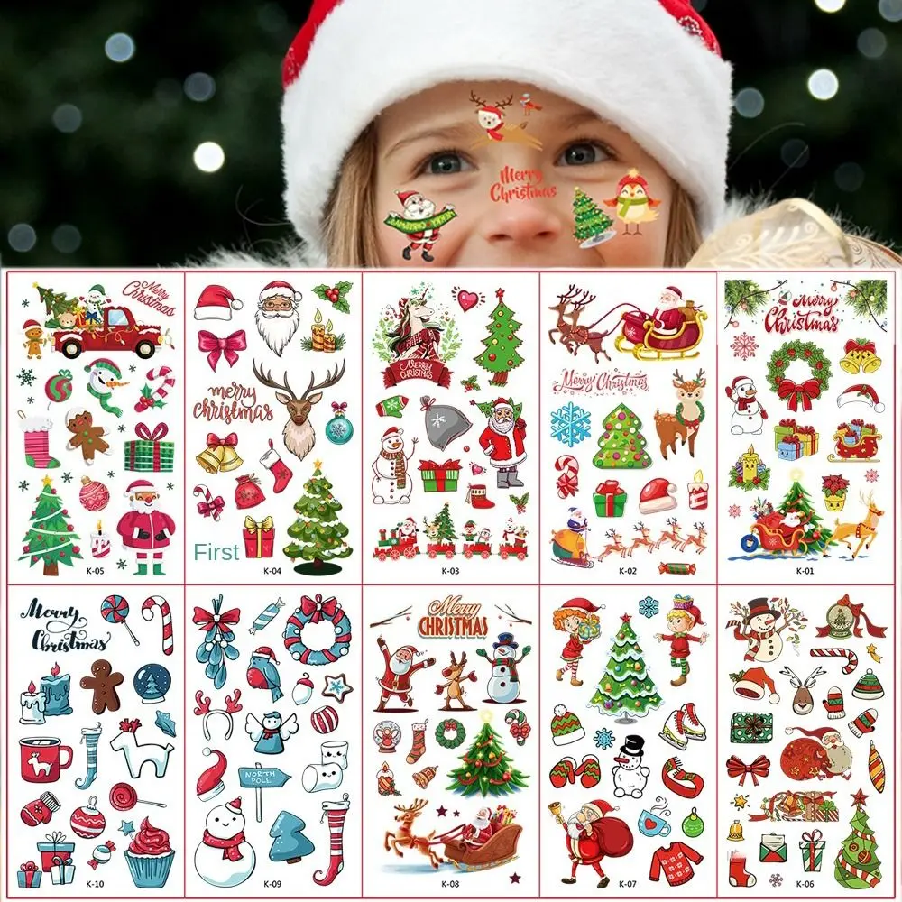 

Children Temporary Tattoo Sticker For Kids Cartoon Christmas Ghost Santa Claus Waterproof Tattoos Decals 10Pcs