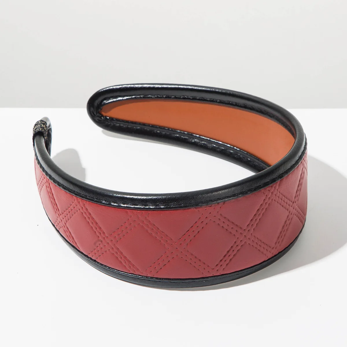 Vintage Farbblock PU-Leder Stirnband mit Rautenmuster, Breites Haarband, Modisches Hochwertiges Styling-Haaraccessoire – Detail 11