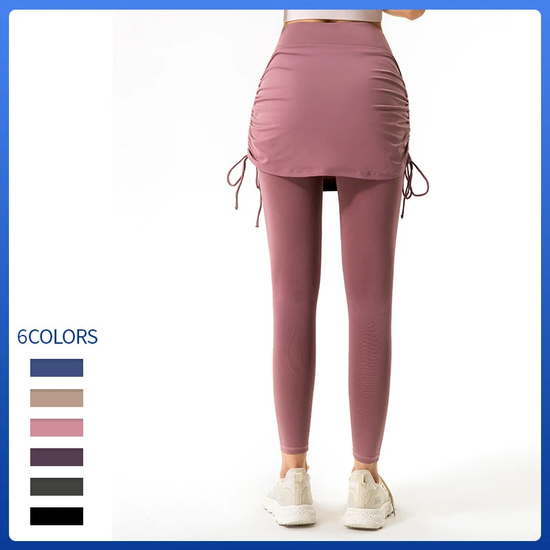 2 Fake Pieces Gym Leggings with Skirts High Waist Sport Leggings Women Fitness Pant Workout Yoga Pants Running Tights Sportswear