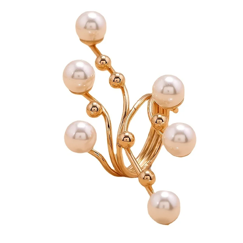 Elegant Golden Geometric Faux Pearl Ring, Exaggerated Index Finger Ring, Fashion Jewelry