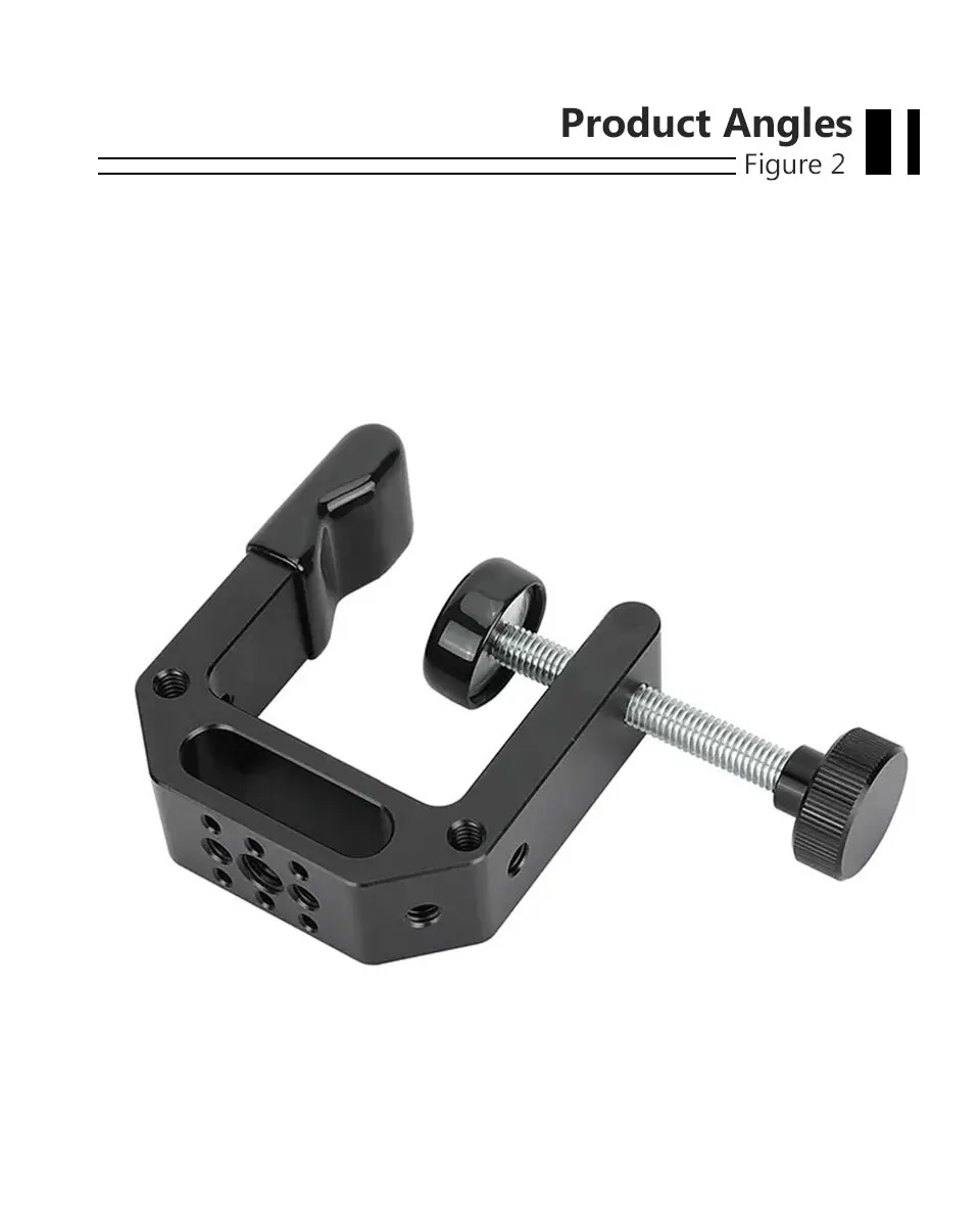 C Clamp Desk Mount 2.25" Neck with Multiple 1/4"-20 and 3/8"-16 Threads For Ligh