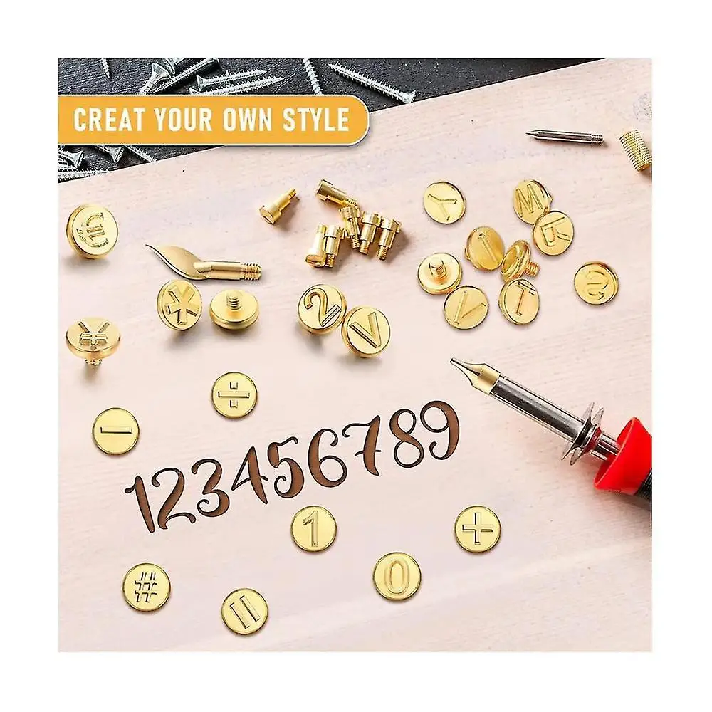 Wood Burning Tool Pen with Burning Tips Kit 26 English Letters Carving Pyrography Pen Tips Stencil Soldering Iron for Woodworkin 2