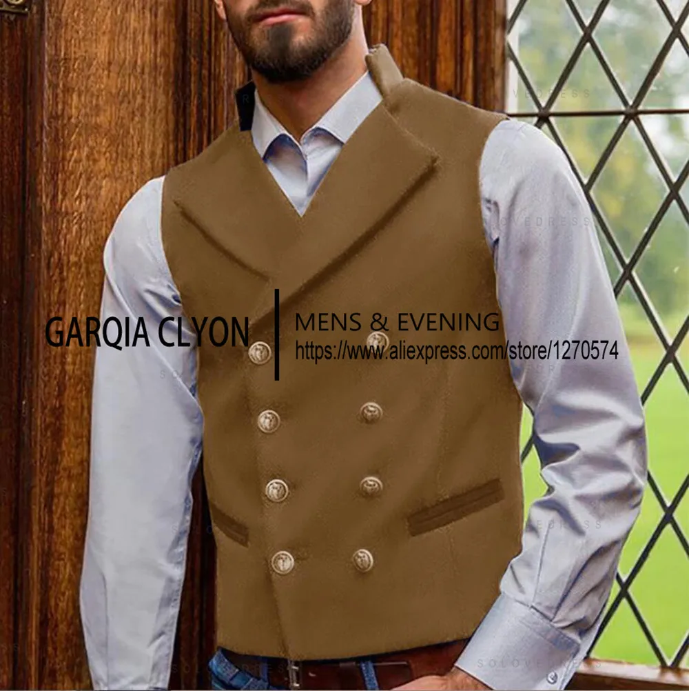 Men's Vest Lapel Double-Breasted Suede Vintage   Western Cowboy Waistcoat  For Jacket For Men