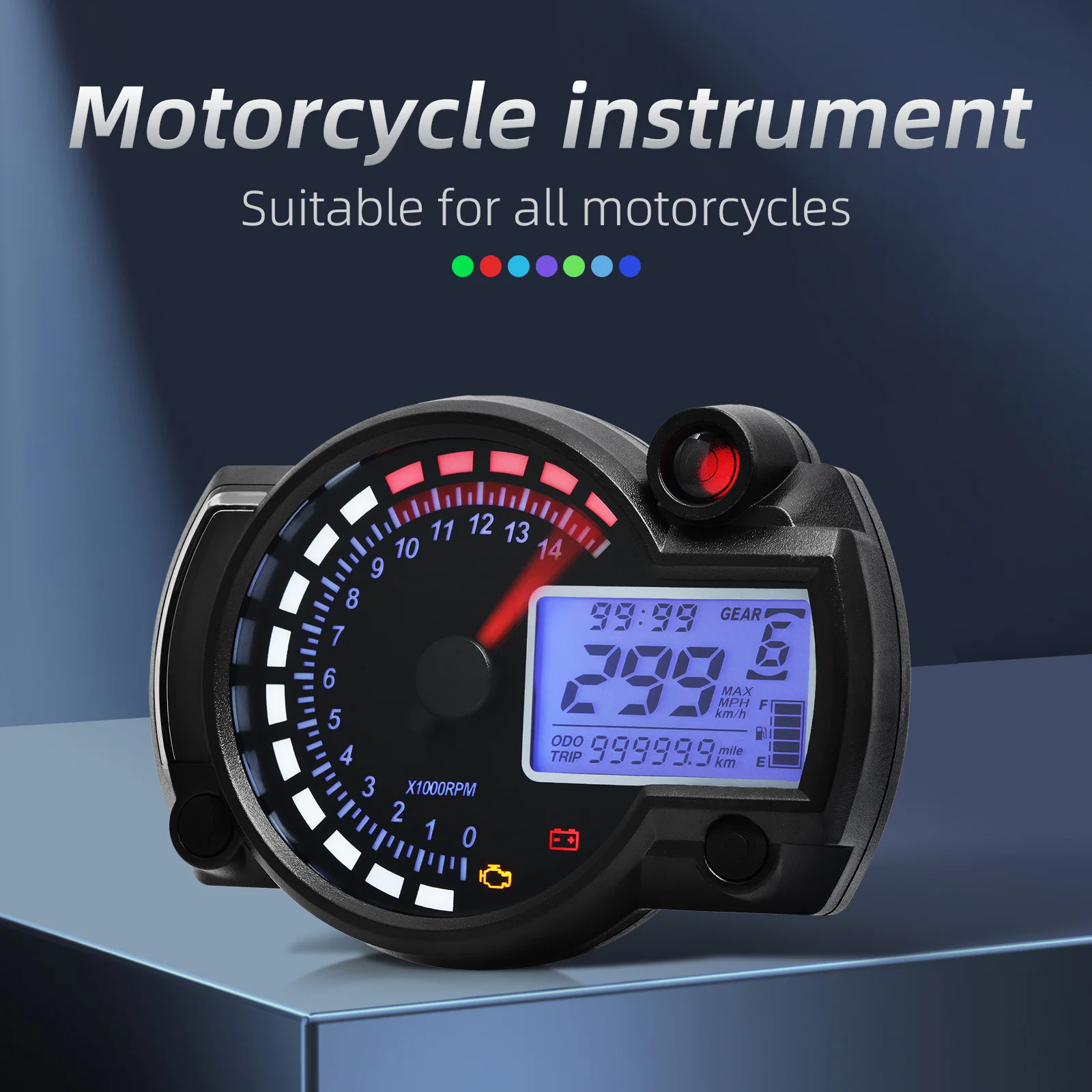 MAX299KMHMotorcycleSpeedometer7ColorsLCDDigitalOdometerDirt