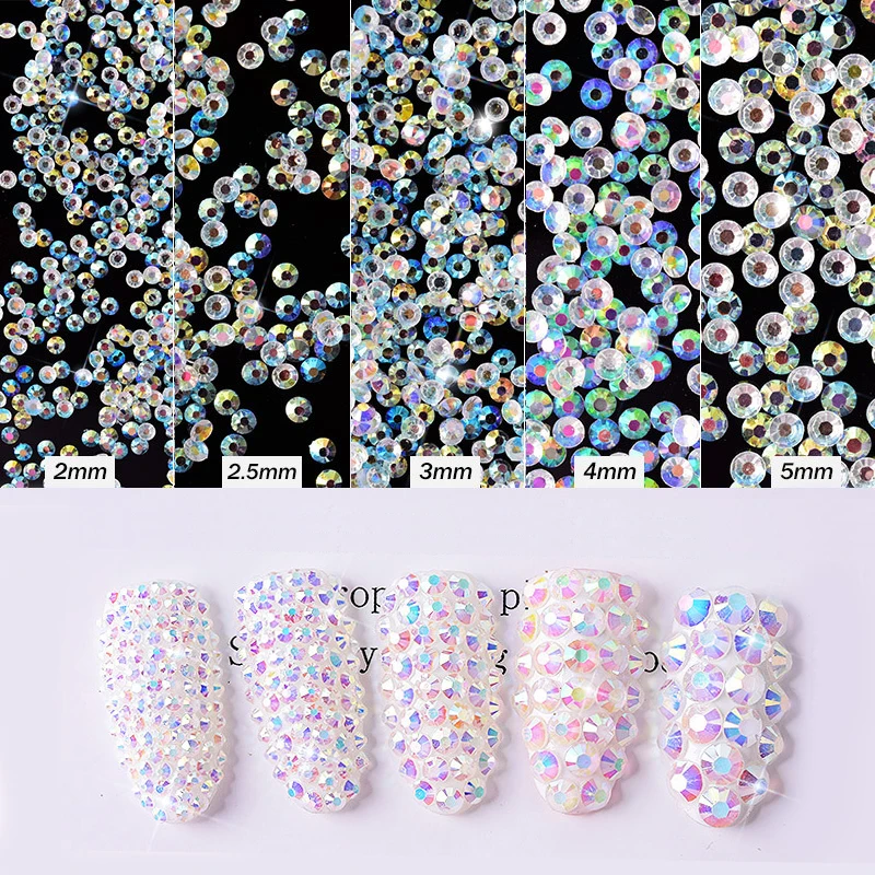Jelly White AB Flatback runde Strass glitzernde Steine für Nail Art Harz Strass Kleber auf Kristall für DIY Handwerk Dekoration – Detail 3