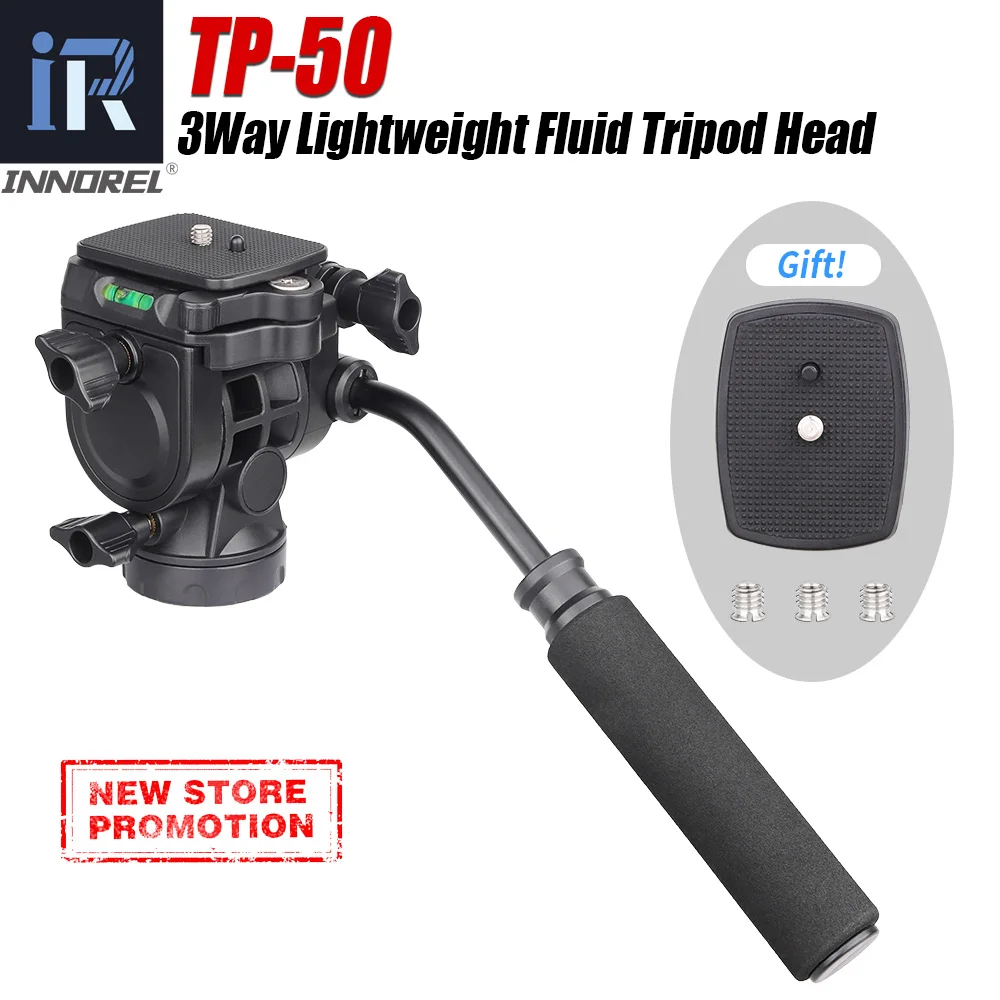 

INNOREL TP-50 Video Fluid Tripod Head with 1/4" Quick Release Plate Detachable Handle for Tripod Monopod Video Cameras and DSLR
