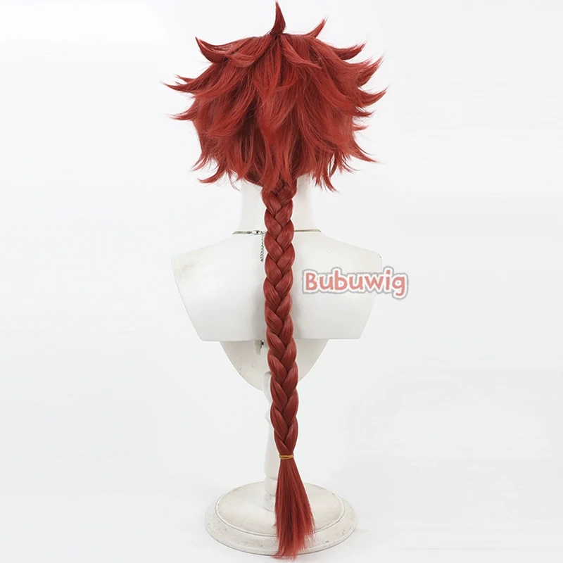 Bubuwig Synthetic Hair Vein Cosplay Wigs Link Click Vein Halloween Role Play 40cm Long Straight Red Braided Wig Heat Resistant