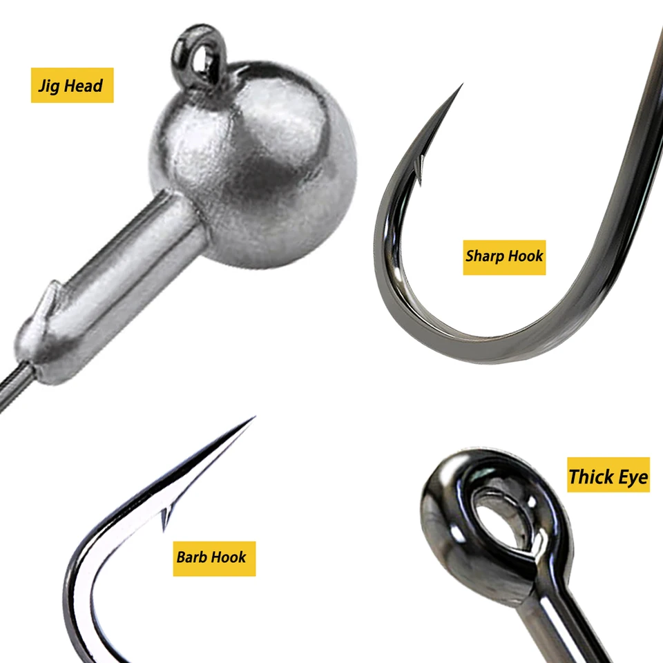 Ensemble 60 Têtes Plombées Pour Leurres Souples - 7 Poids (1g à 12g) - Hameçons Pour Pêche Au Leurre, Truite, Bar, Perche