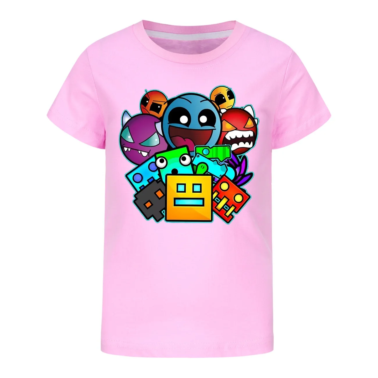 Camiseta de juego geométrico para niños, ropa de algodón puro, jersey de manga corta, Tops informales