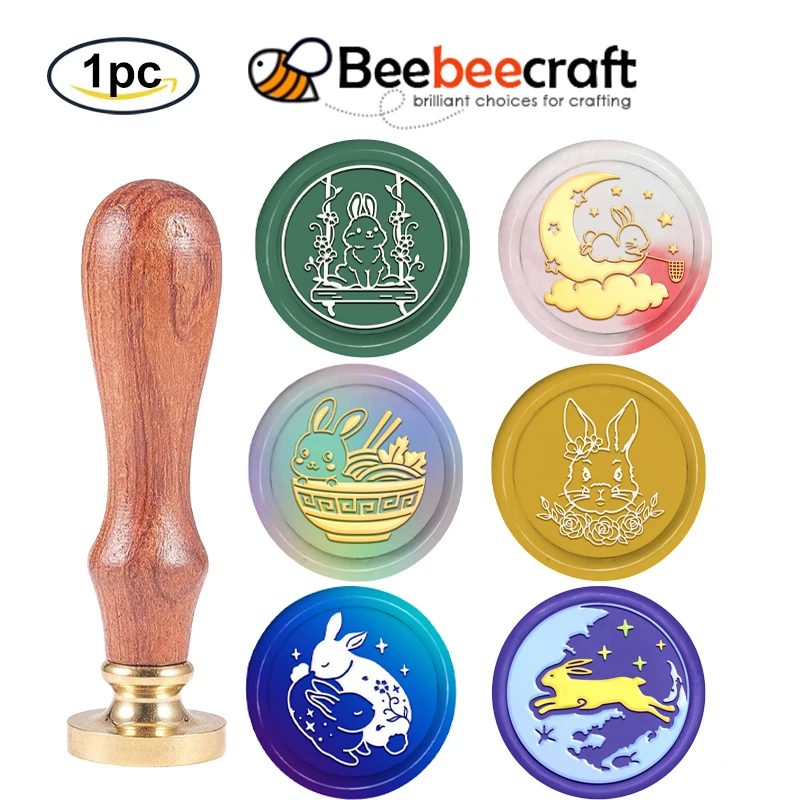 

1PC Rabbit Wax Seal Stamp Swings Sealing Wax Stamps Flower 30mm Retro Vintage Removable Brass Stamp Head with Wood Handle