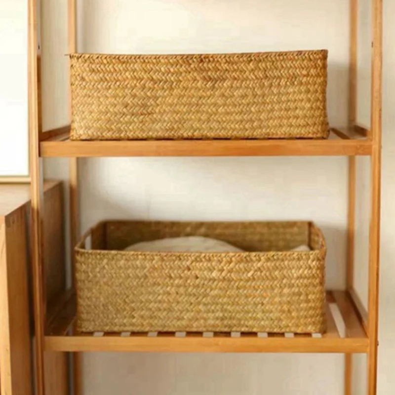 Natural Large Woven Seagrass Basket Of Straw Wicker For Home Table Fruit Bread Towels Small Kitchen Storage Container 6