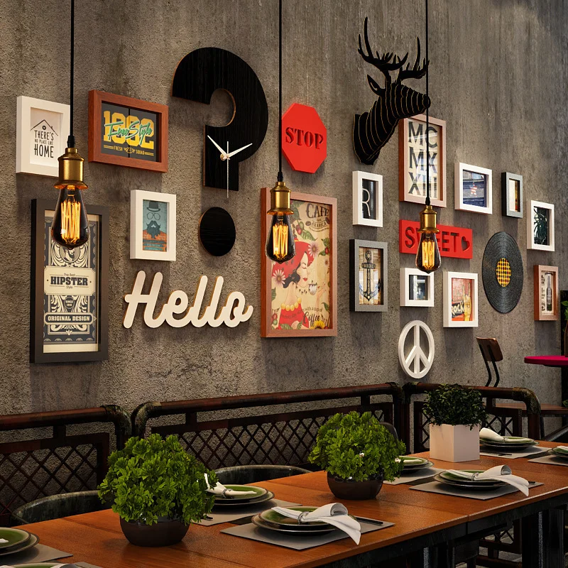 Vintage Decoration Photo Wall Grill Restaurant Creative Personality Pendant  Coffee Bar