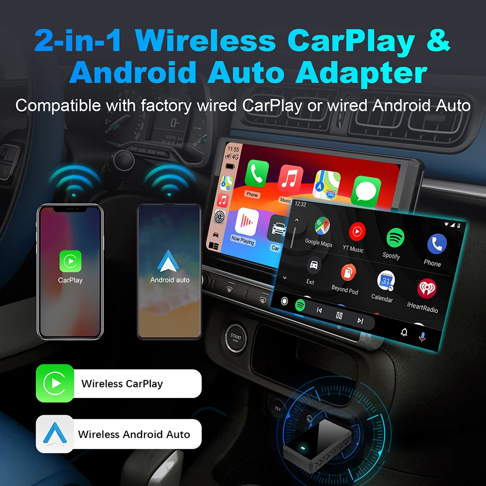 2in1 무선 Carplay 어댑터 안드로이드 자동 스마트 동글 미니 박스 플러그 앤 플레이 볼보 벤츠 캐딜락 지프 렉서스 뷰익 폭스바겐