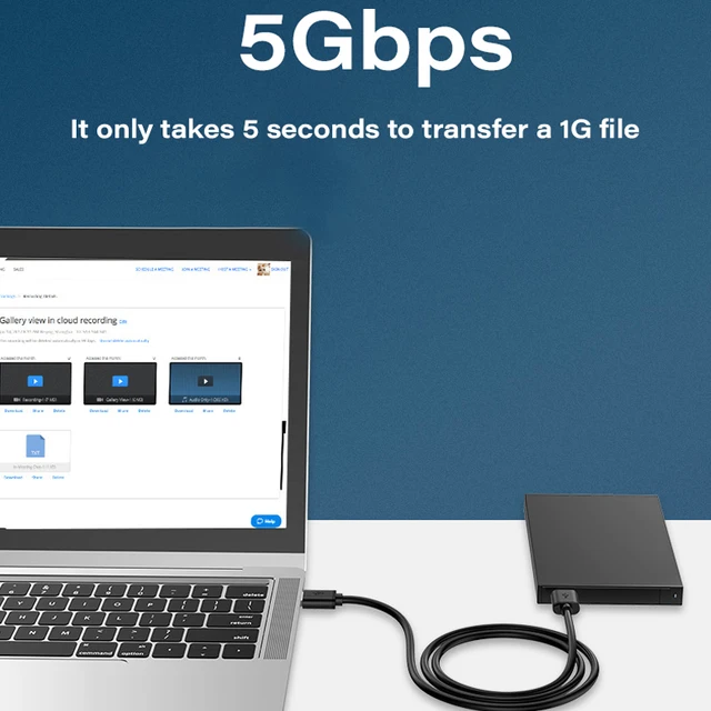 Cable de extensión USB 3,0 USB macho a macho 5Gbps Cable de datos de transmisión rápida USB3.0 para ordenador portátil a disco duro móvil TV 4