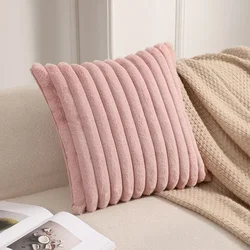 Luxurious Faux Rabbit Fur Plush Cushion Cover - Soft and Fluffy Striped Decorative Pillow - 30x50cm (Pink)