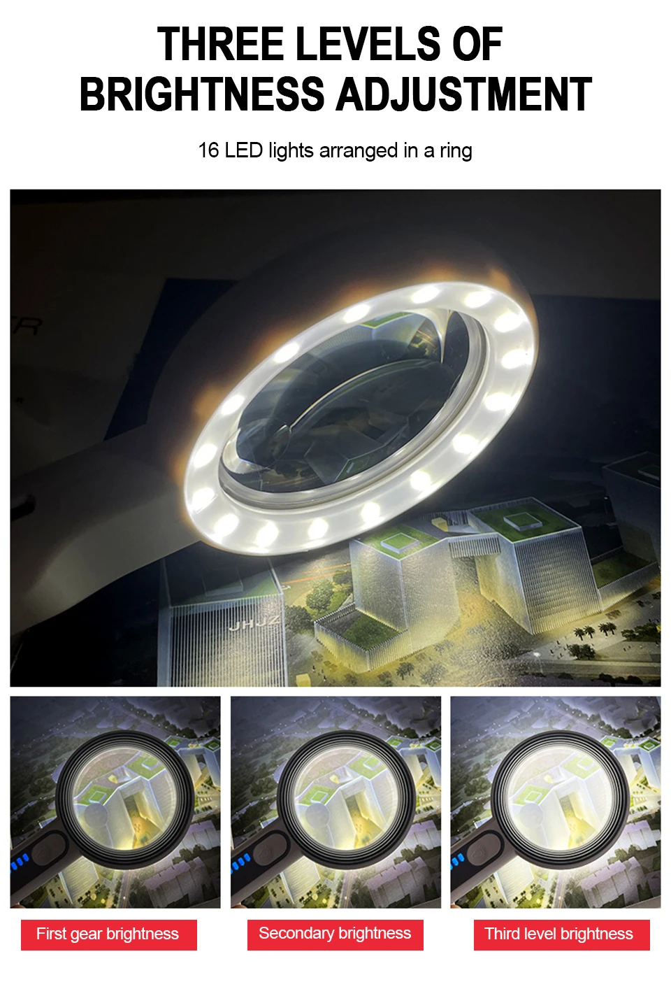 5X 6X 11X 12X wiederaufladbare Handlupe 3 Beleuchtungsmodi Beleuchtete Lupe mit LED-Licht zum Lesen für Senioren – Detail 5