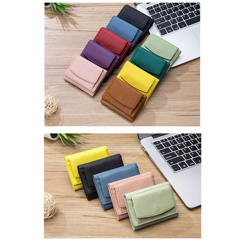New Women Leather Purses Female Cowhide Wallets Lady Small Coin Pocket Card Holder Mini Money Bag Portable Clutch