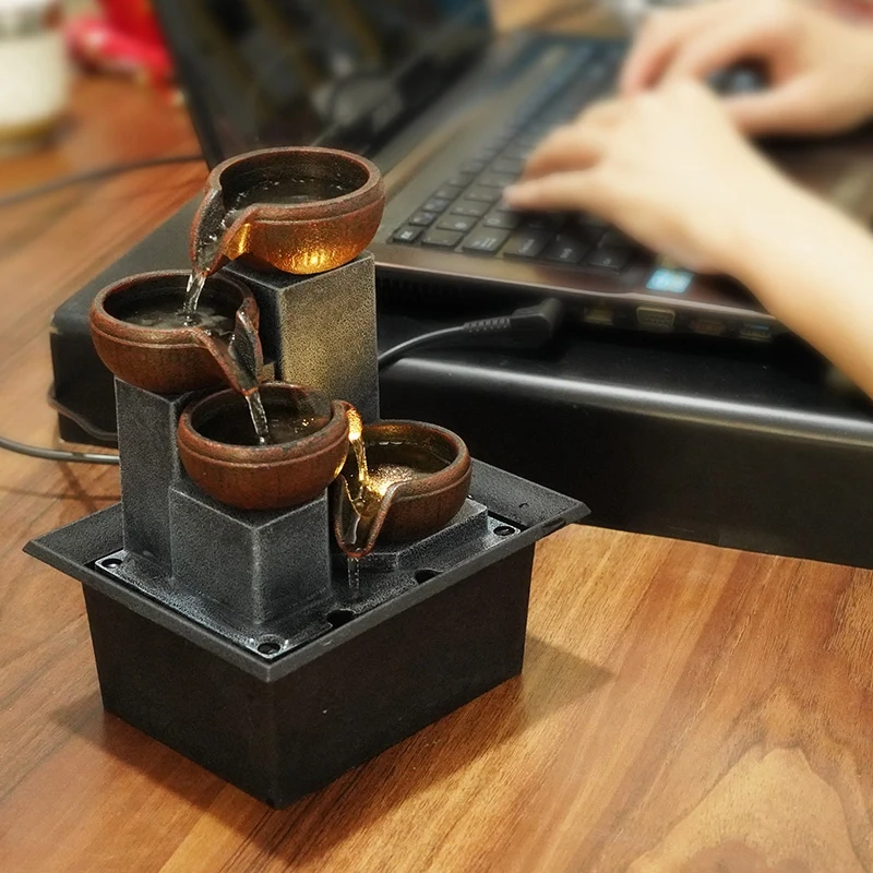 탁상 분수 장식품 홈 원예 장식 Rockery 물 분수 공예 선물 데스크탑 장식 EU 플러그