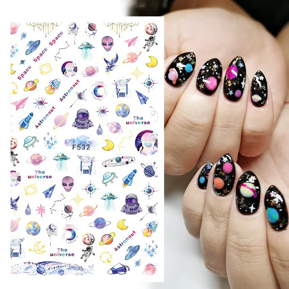 1PCS Vast Starry Sky Moon Alien 3D Nail Stickers Nail Art Decals
