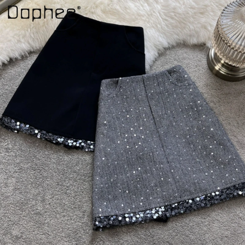 

Streetwear Sequined Short Skirt for Women 2024 Spring and Summer New Elegant Anti-Exposure Slimming High Waist Skirts Ladies