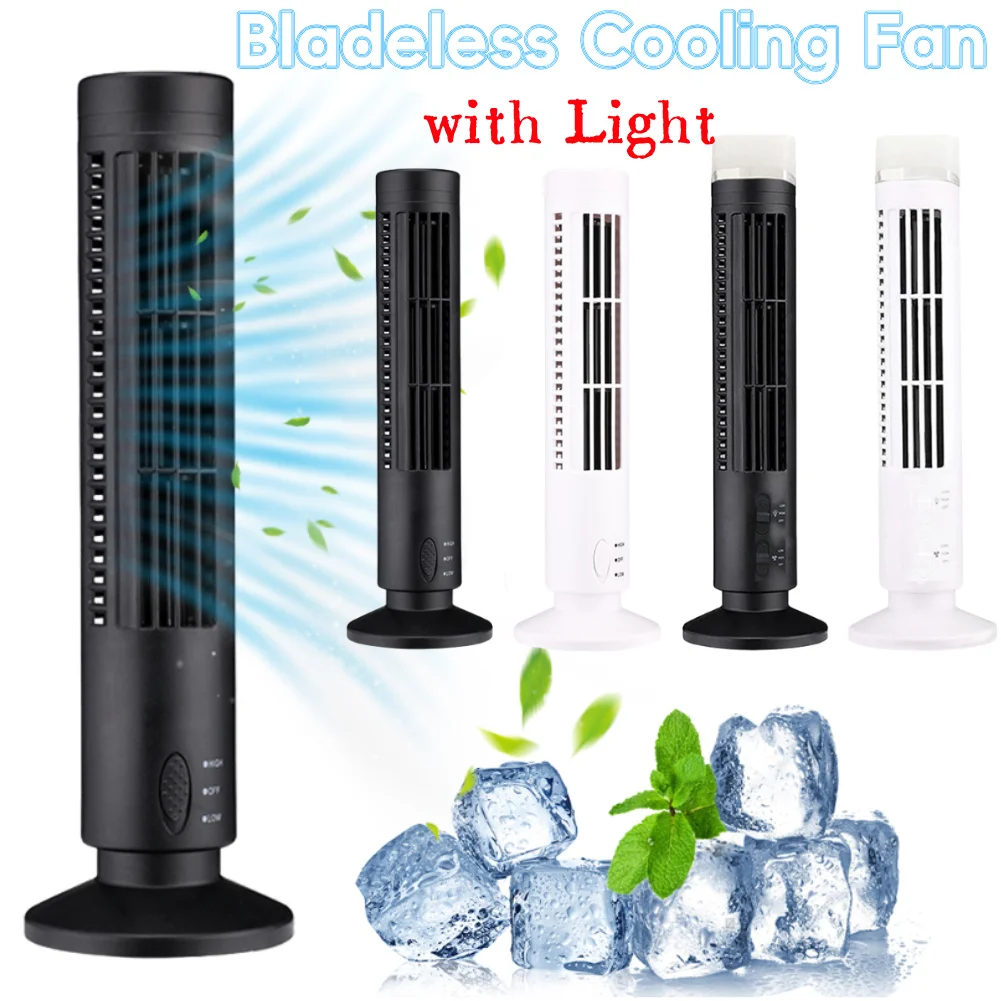 LED Tower Fan Bladeless Cooling Fan 2 Gear Speed No Leaf Air Conditioner Portable Electric Floor Fan for Living Room Bedroom