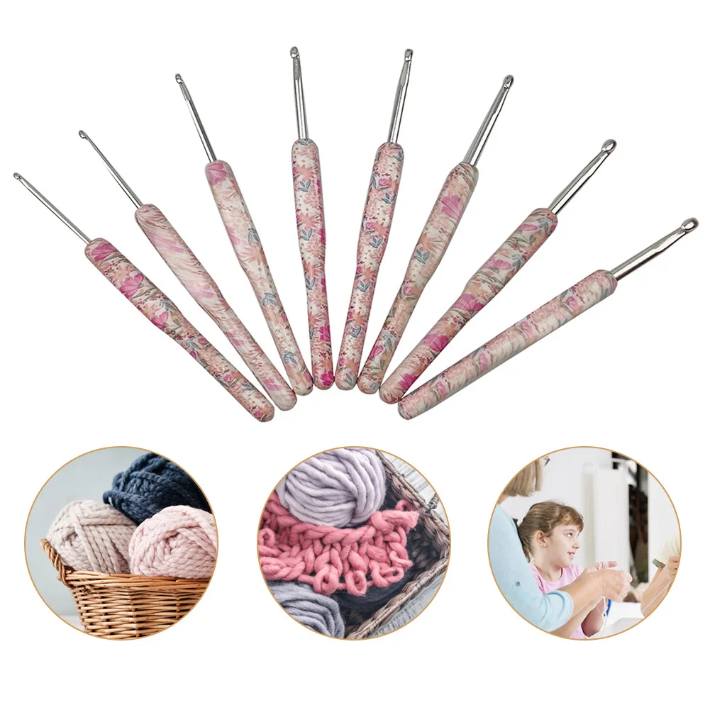 

8Pcs 2.5mm-6.0mm Flower Printed Crochet Handle Aluminum Crochet Hooks Knitting Needle Set Yarn Sweater Weave Craft Tools Gift