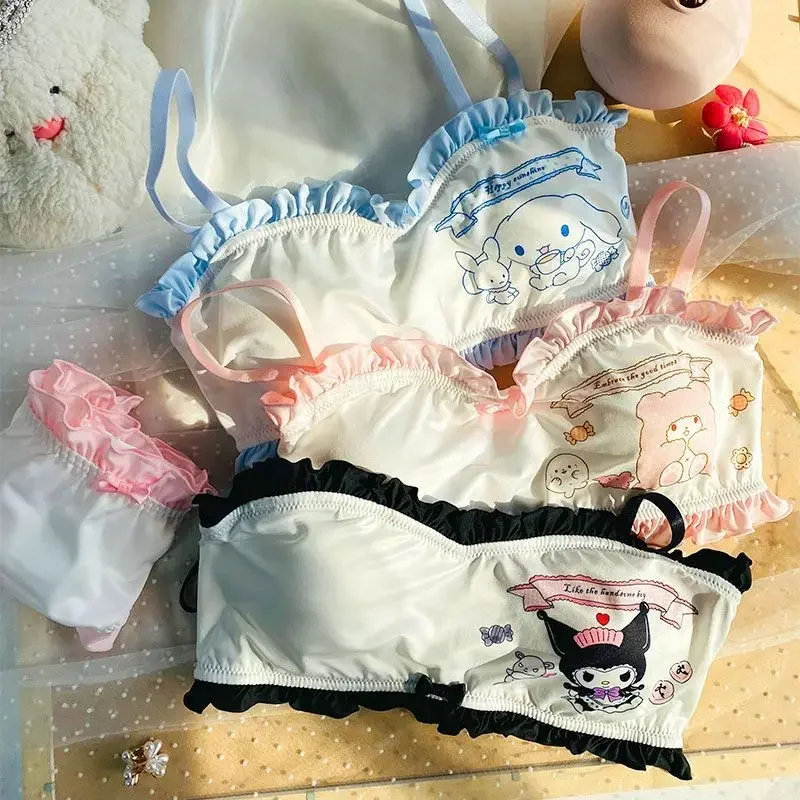 Sanrio Lingerie Set For women Kuromi Cinnamoroll My Melody Cartoon Girl No Steel Ring Comfortable Underwear Set Lingerie Bra