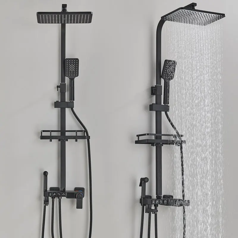 Description Picture 5 of itemBlack Thermostatic Shower Faucet Set Brass Digital Display Hot Cold Mixer Bathroom Systems Rainfall ABS Plastic Shower Head