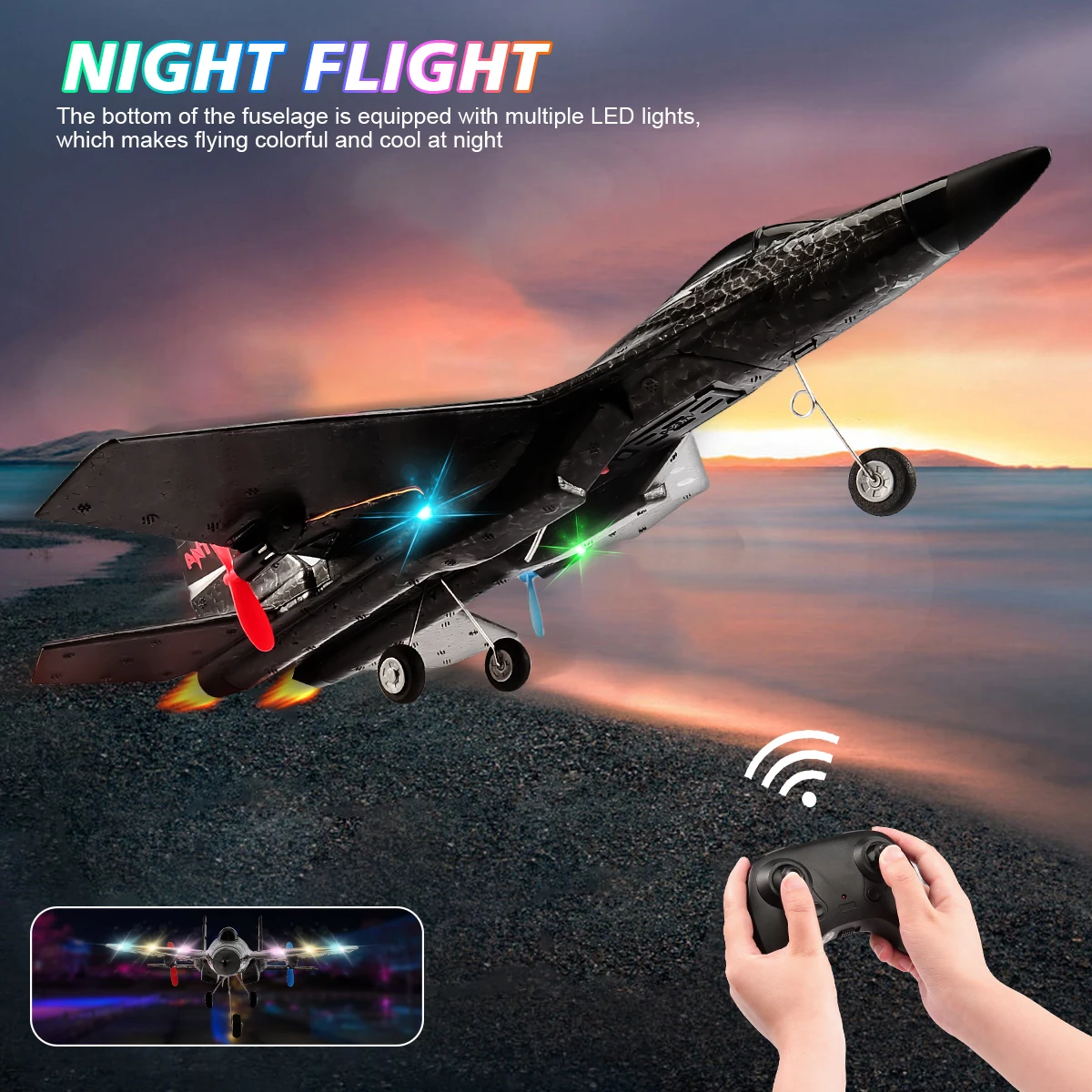 Dessous du planeur RC 2.4G 3CH avec gyroscope, révélant la batterie 250mAh et les commandes.