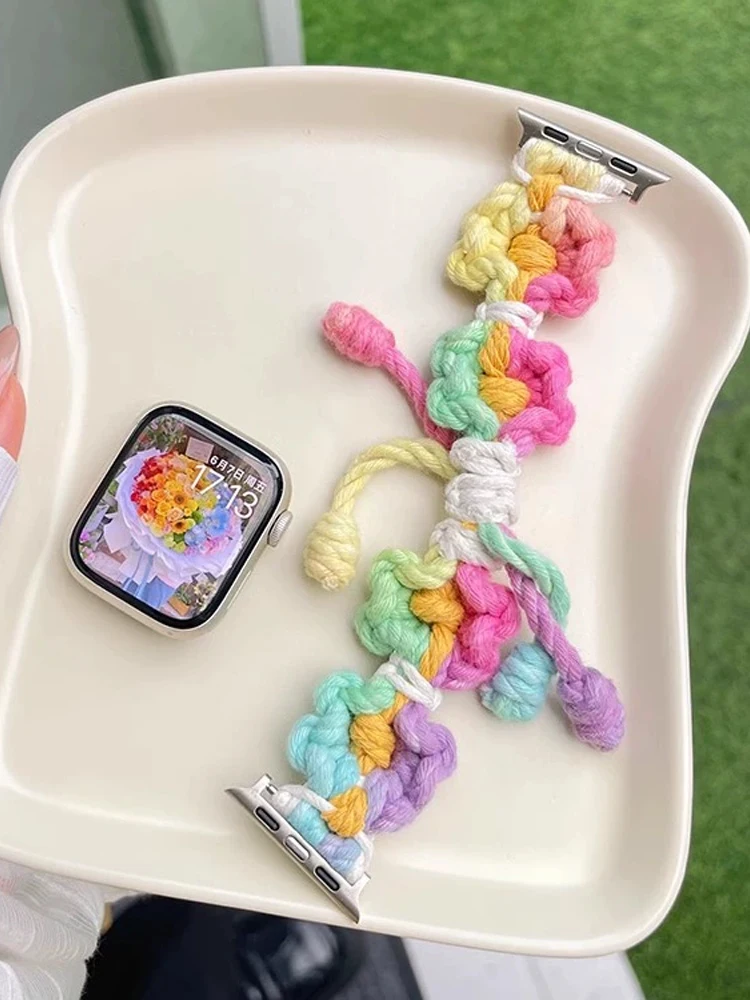 Vibrant Rainbow Flower Nylon Weave Band