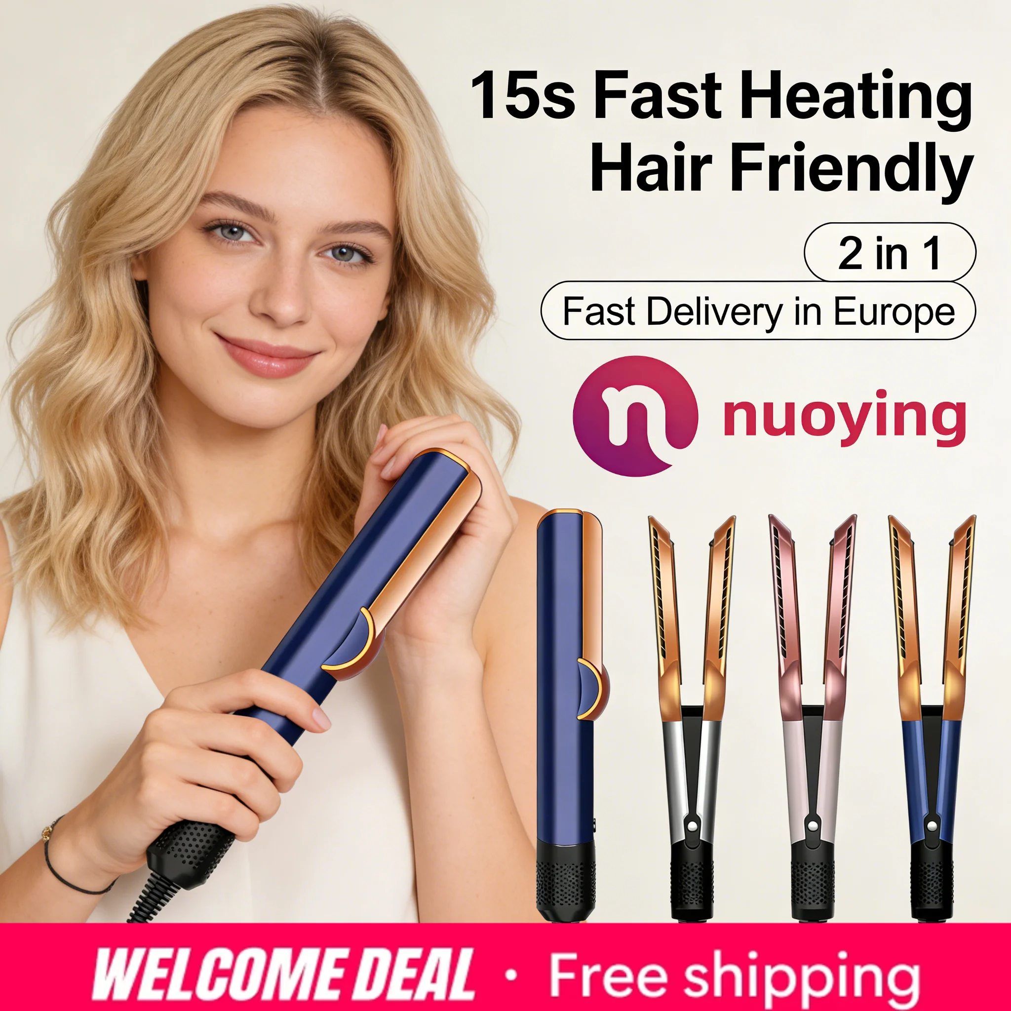 Sèche-cheveux et lisseur 2 en 1 Nuoying à ions négatifs, chauffe rapidement, outil de coiffage pour des cheveux lisses, expédié depuis l'Europe 1 Sèche-cheveux et lisseur 2 en 1 Nuoying à ions négatifs, chauffe rapidement, outil de coiffage pour des cheveux lisses, expédié depuis l'Europe 1