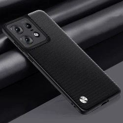 Premium Plain Leather Skin Case Cover with Soft Frame - Moto Edge 50 Pro (Carbon Fiber)