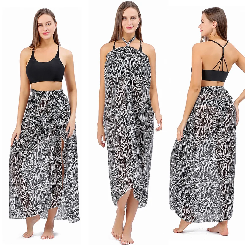Women's Beach Bodycon Dress Cover Ups Swimsuit Halter Ties Swimming Sundress Beachwear Wear Pareo Crotch Tunic Bikini Wrap Scarf 4