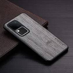 Luxury Bamboo Wood Pattern Leather Phone Case Cover for Vivo V29e (Light Gray)