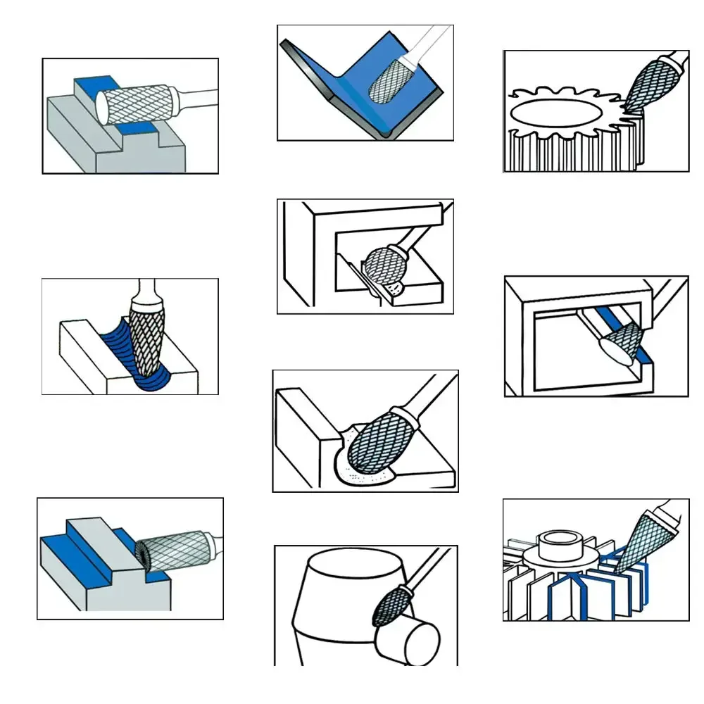 Die Grinder Shank Rotary Burr 10 Pcs/set 6mm Tungsten Carbide Single/Double Cut Rotary Point Burr 1/8" Shank Fit Rotary Tools