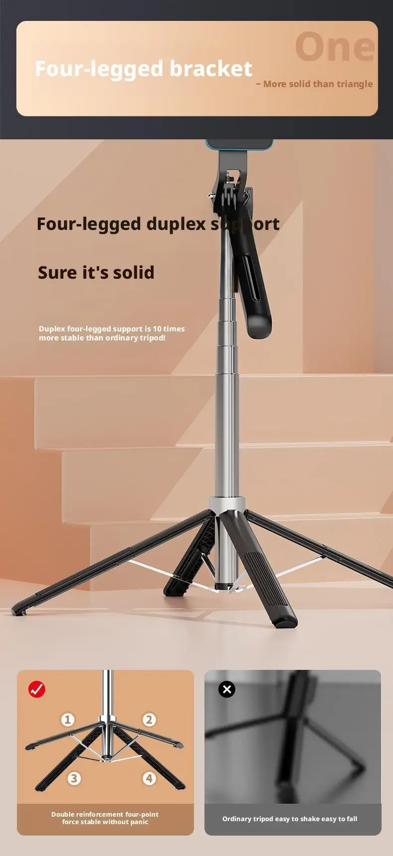 1.8m Tripod And Selfie Stick Wireless Remote & Extendable Phone Mount Compatible With IPhone/Android_voghion.com