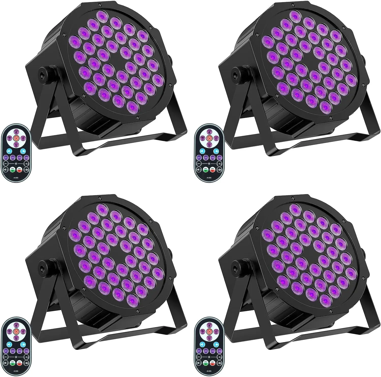 

4Pack UV Black Par Light DMX Controller DJ Disco Stage Light Sound Activated Remote for Birthday Glow Party Body Paint Halloween