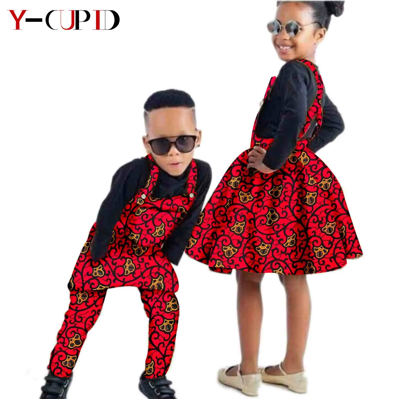 African Clothes for Kids Bazin Riche Boys Ankara Outfits Jumpsuit Bib Overalls Matching Girls Print Suspender Skirts S204014 maternity bib pant suspender trouser spring autumn pregnant women one piece romper overalls jumpsuit pregnancy clothing oversize