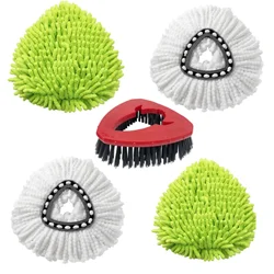 Spin Mop Head with Floor Scrubber and Chenille Duster - Replacement Refill (Pack A)