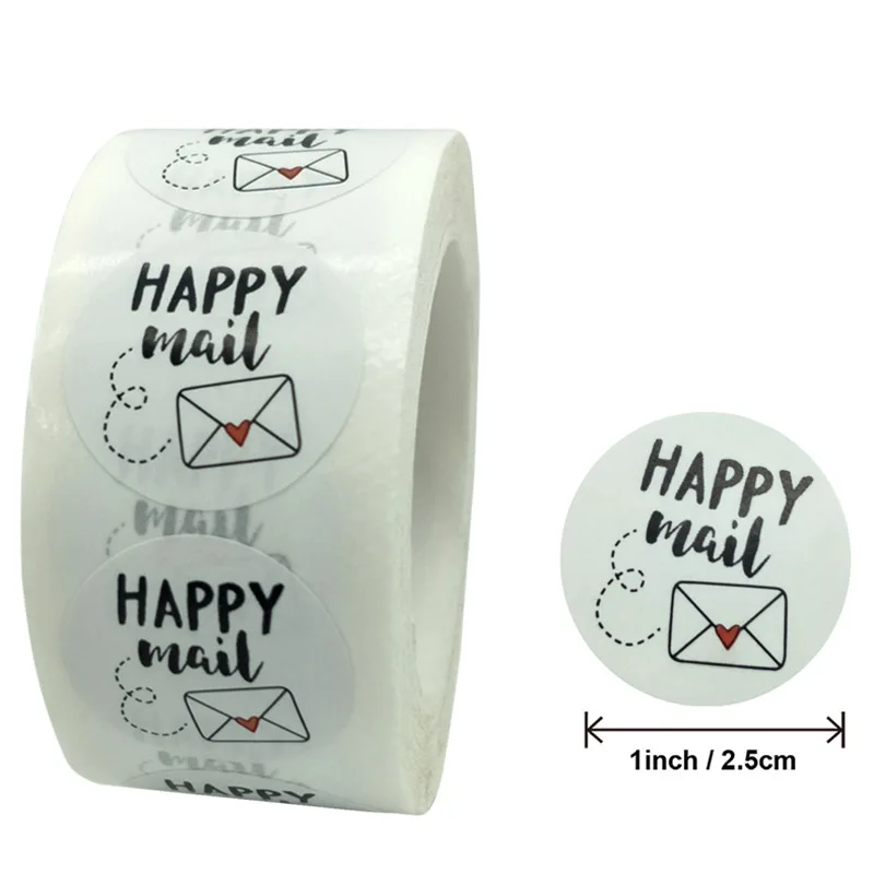 50pcs Happy Mail Kraft Sticker Labels for Scrapbooking and Packaging