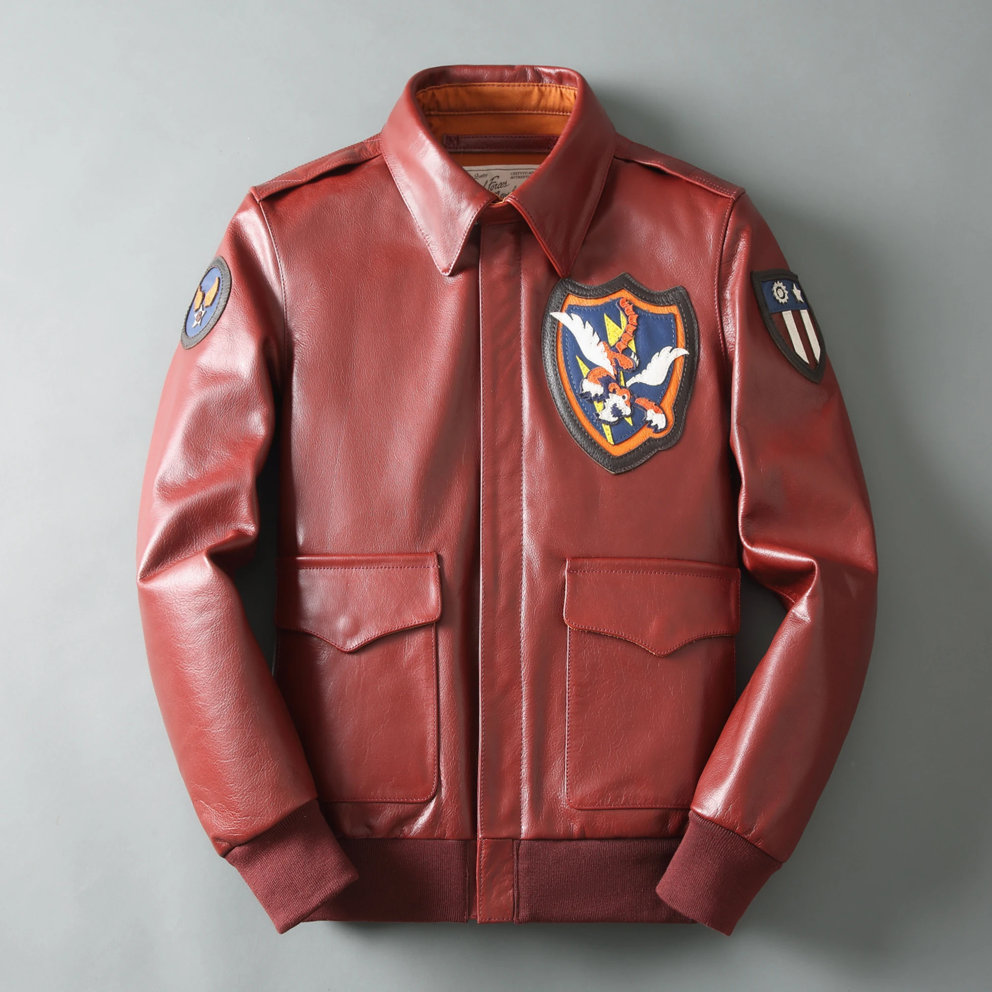 

2022 New Men's Jacket for Aautumn Cool Luxury Style100% Cowhide Wine Red Flight Military Coat Biker Clothing