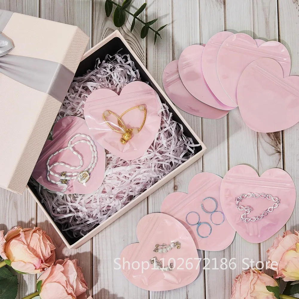 10–100 Stück süße rosa herzförmige, selbstversiegelte Geschenktüte, Party, Valentinstag, Hochzeit, Geschenk, Schmuck, Ohrring, Ring, Aufbewahrungstasche – Detail 7