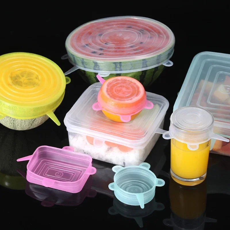 Food Cover 12 PCS Adaptable Silicone Lids Round Square Covers Caps Universal Dish Stretch For Cans Kitchen Accessories