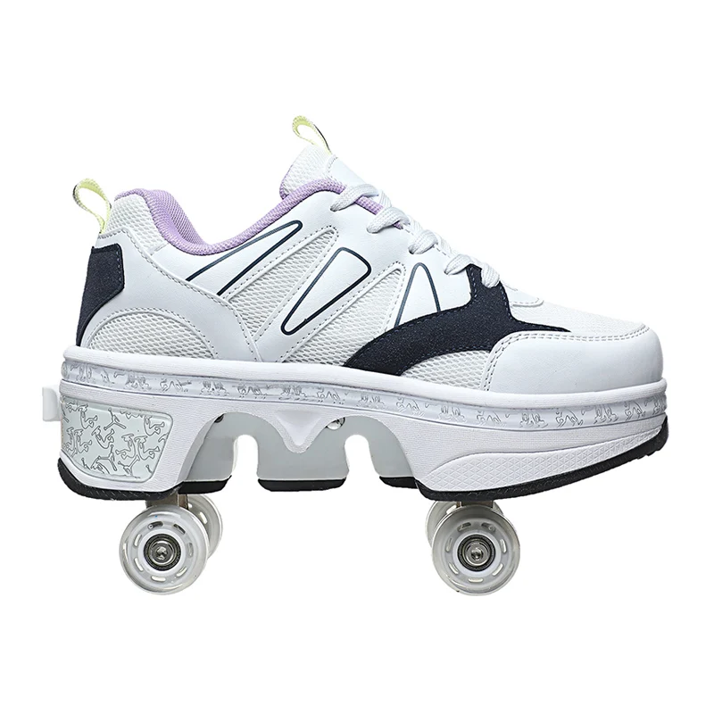 Children Roller Skates Shoes for Girls Boys Sneakers with  4 Wheels Deformation Parkour Casual Game Boots Walking for Teenagers