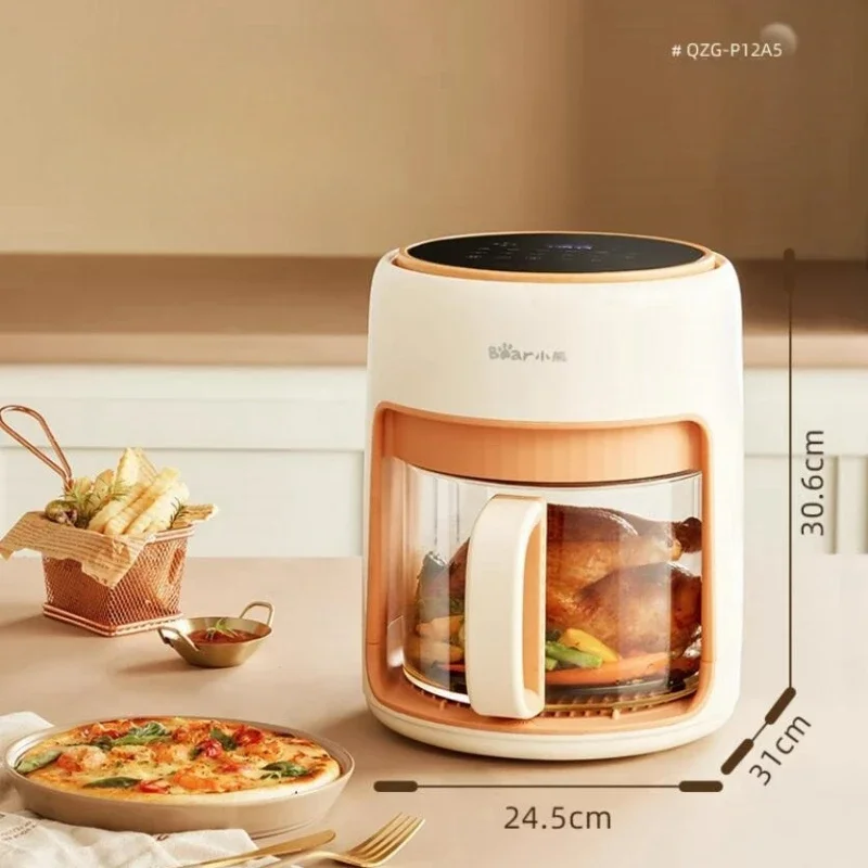Bear 220V Air Fryer Household 4L Glass Visual New Large Capacity Light Oil Air Electric Fryer Multi-function All-in-one Machine 6