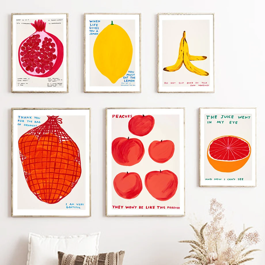 

Pomegranate Lemon Banana Peaches Fruits Art Illustration Canvas Painting Nordic Poster And Prints Kitchen Dining Room Wall Decor