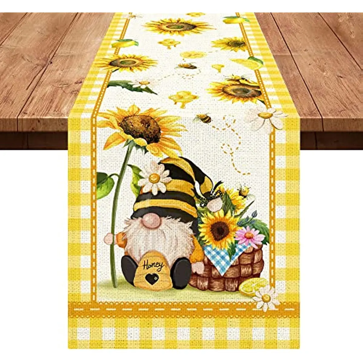 

Summer Sunflower Honey Gnomes linen table runners Kitchen table decor Farmhouse Table Runner for dining table wedding decoration